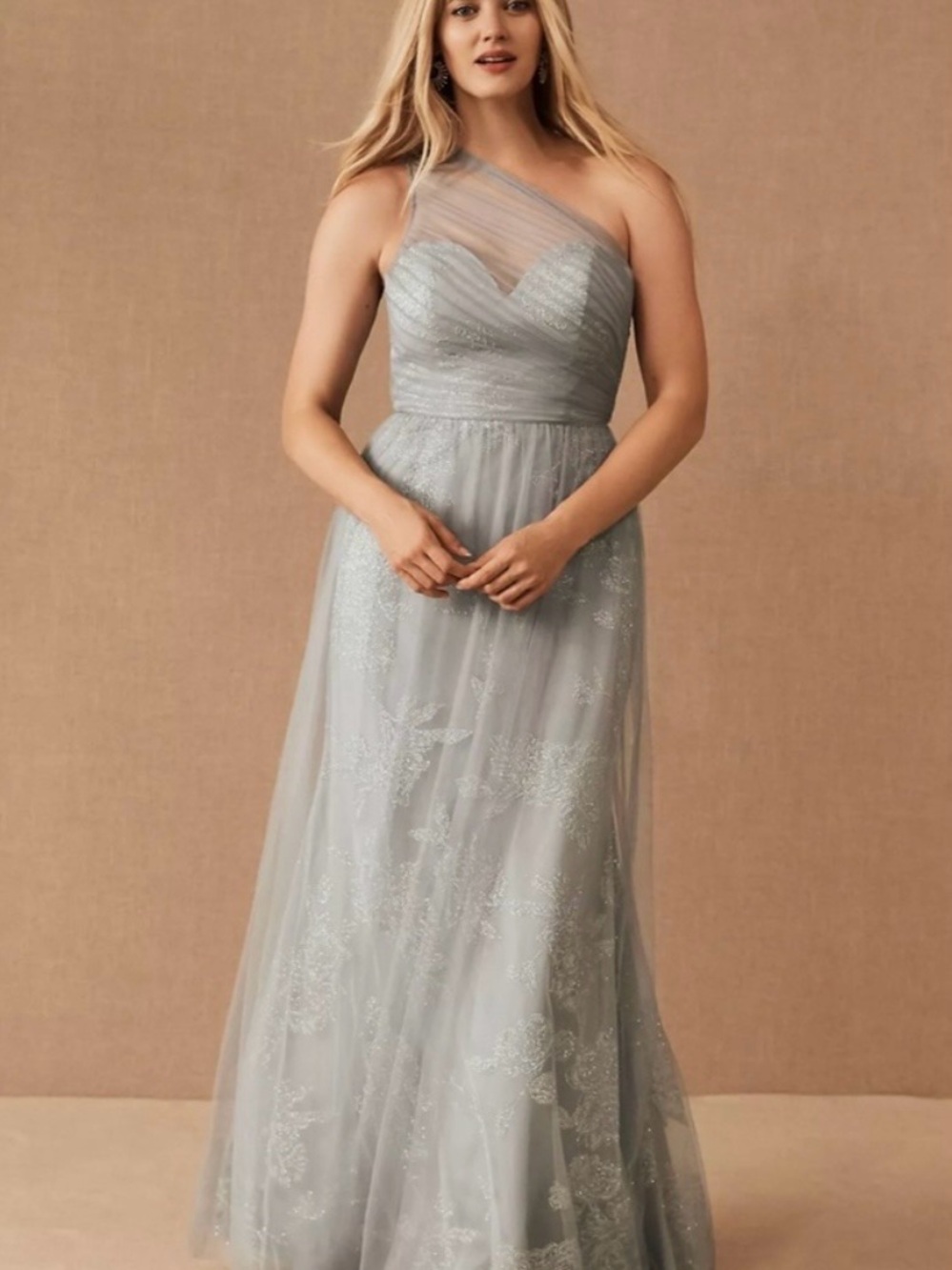 BHLD One-Shoulder Silver-Gray Evening Dress